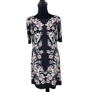 Eliza J Black Jersey  Dark Floral Whimisygoth  Sheath Knee Length Dress Chic 2